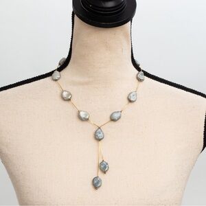 Y necklace style choker silver tone nugget & dainty gold tone chain quiet luxury